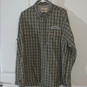 Simms Sierra Nevada Beer Brewing Co Fishing Taupe Olive Plaid Check Snap Shirt